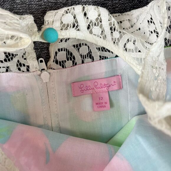 Lilly Pulitzer Eyelet Crochet Multi-Color Shift Dress Sleeveless Girls 12 Lined - Picture 5 of 13